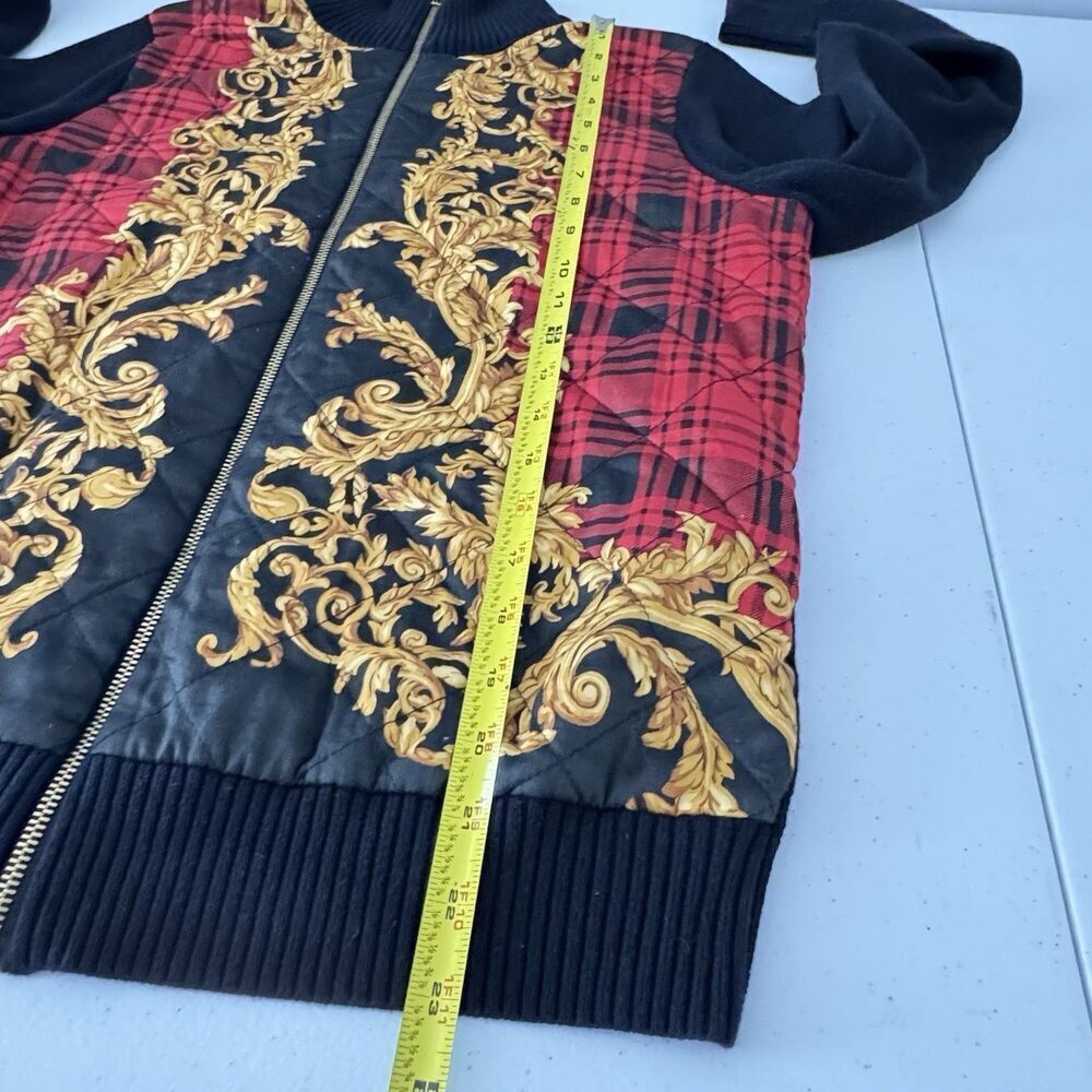 Ralph Lauren Sz L Black Knit Gold Baroque Cotton Quilted Front Zip Cardigan - Picture 7 of 13